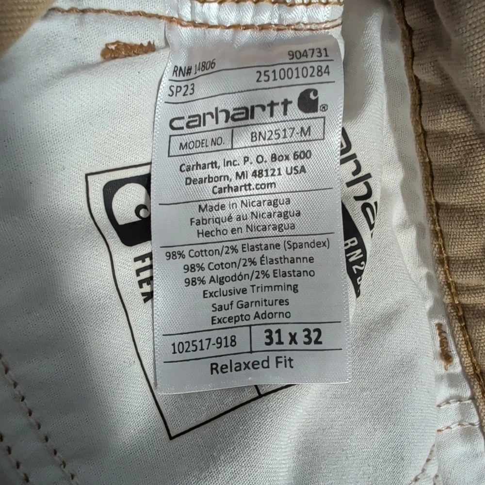 Carhartt Work‎ Pant Mens 31x32 Tan Rugged Flex Relaxed Fit BN2517-M Distressed